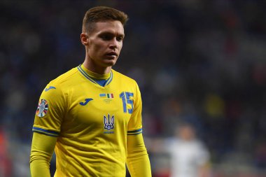 LEVERKUSEN, GERMANY - 20 Kasım 2023: Viktor Tsyhankov, UEFA EURO 2024 Futbol karşılaşması Ukrayna ile İtalya Bayarena karşılaşması