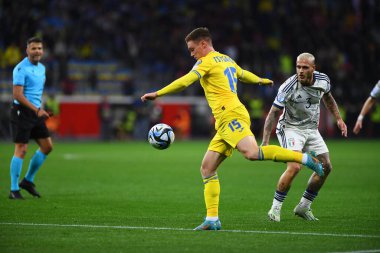 LEVERKUSEN, GERMANY - 20 Kasım 2023: Viktor Tsyhankov, UEFA EURO 2024 Futbol karşılaşması Ukrayna ile İtalya Bayarena karşılaşması