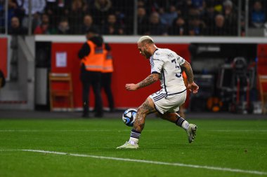 LEVERKUSEN, GERMANY - 20 Kasım 2023: Federico Dimarco, UEFA EURO 2024 Futbol karşılaşması Kalifiye Ukrayna ile İtalya Bayarena karşılaşması