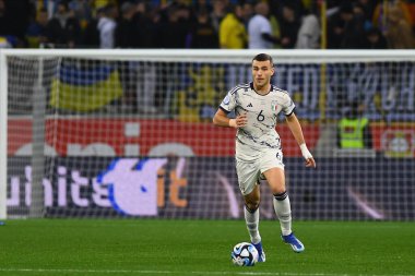 LEVERKUSEN, GERMANY - 20 Kasım 2023: Alessandro Buongiorno, UEFA EURO 2024 Futbol karşılaşması Kalifiye Ukrayna, Bayena 'da İtalya' ya karşı