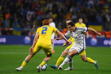 LEVERKUSEN, GERMANY - 20 Kasım 2023: Federico Chiesa, UEFA EURO 2024 Futbol karşılaşması Ukrayna 'ya karşı Bayarena' da