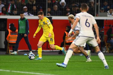 LEVERKUSEN, GERMANY - 20 Kasım 2023: Viktor Tsyhankov, UEFA EURO 2024 Futbol karşılaşması Ukrayna ile İtalya Bayarena karşılaşması