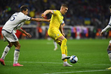 LEVERKUSEN, GERMANY - 20 Kasım 2023: Artem Dovbyk, UEFA EURO 2024 Futbol karşılaşması Kalifiye Ukrayna ile İtalya Bayarena karşılaşması