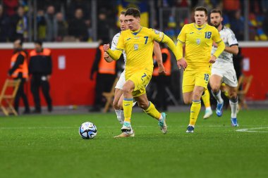 LEVERKUSEN, GERMANY - 20 Kasım 2023: Heorhiy Sudakov, UEFA EURO 2024 Futbol karşılaşması Ukrayna ile İtalya Bayarena karşılaşması