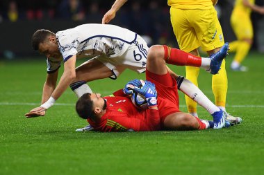 LEVERKUSEN, GERMANY - 20 Kasım 2023: Gianluigi Donnarumma, UEFA EURO 2024 Futbol karşılaşması Kalifiye Ukrayna, Bayena 'da İtalya' ya karşı