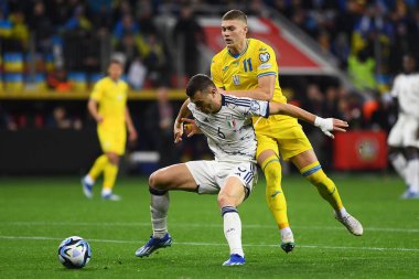LEVERKUSEN, GERMANY - 20 Kasım 2023: Artem Dovbyk, UEFA EURO 2024 Futbol karşılaşması Kalifiye Ukrayna ile İtalya Bayarena karşılaşması