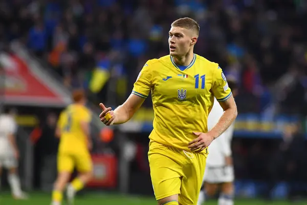 stock image LEVERKUSEN, GERMANY - 20 November, 2023: Artem Dovbyk, The UEFA EURO 2024 Football match Qualifier Ukraine vs Italy at BayArena