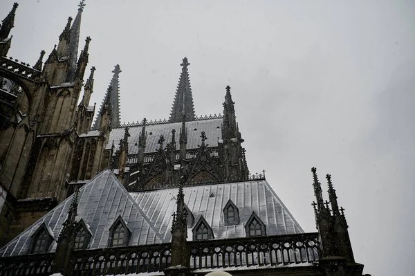 Colônia Alemanha Dezembro 2023 Catedral Colônia Durante Queda Neve Cidade — Fotografia de Stock