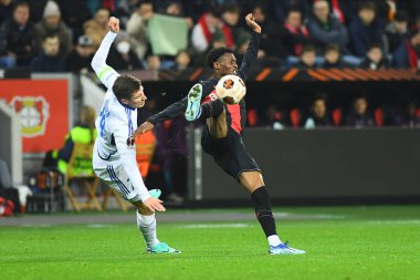 LEVERKUSEN, GERMANY - 14.12.23: Nathan Tella, Bayarena 'da UEFA Avrupa Ligi Bayer 04 Leverkusen-Molde maçı