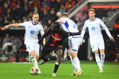 LEVERKUSEN, GERMANY - 14.12.23: Noah Mbamba, Bayarena 'da UEFA Avrupa Ligi Bayer 04 Leverkusen-Molde maçı