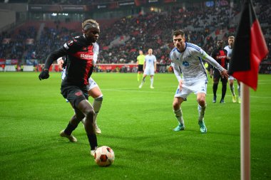 LEVERKUSEN, GERMANY - 14.12.23: Noah Mbamba, Bayarena 'da UEFA Avrupa Ligi Bayer 04 Leverkusen-Molde maçı