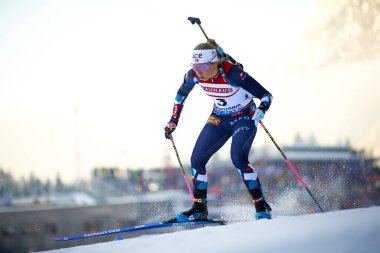 RUHPOLDING, ALMANY - 12 HAZİRAN, 2024: TANDREVOLD Ingrid Landmark, Women sprint. Ruhpolding Biathlon Dünya Kupası 2024 Chiemgau Arena 'da