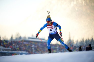 RUHPOLDING, ALMANY - 12 HAZİRAN, 2024: DZHIMA Yuliia UKR, Women sprint. Ruhpolding Biathlon Dünya Kupası 2024 Chiemgau Arena 'da