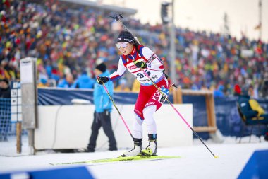 RUHPOLDING, ALMANY - 12 HAZİRAN, 2024: KO Eunjung, Kadınlar sprint. Ruhpolding Biathlon Dünya Kupası 2024 Chiemgau Arena 'da