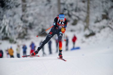 RUHPOLDING, GERMANY - 12 JANUARY, 2024: PREUSS Franziska, Women sprint. Ruhpolding Biathlon World Cup 2024 at Chiemgau Arena clipart