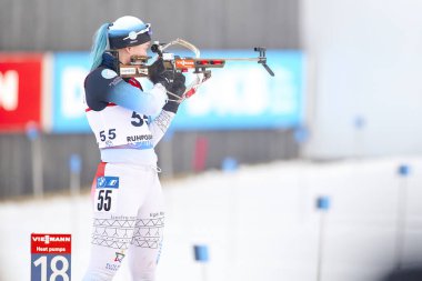 RUHPOLDING, ALMANY - 12 HAZİRAN, 2024: SLETTEMARK Ukaleq Astri, Women sprint. Ruhpolding Biathlon Dünya Kupası 2024 Chiemgau Arena 'da