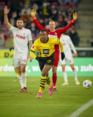 COLOGNE, GERMANY - 20 HAZİRAN, 2024: Youssoufa Moukoko, 1.FC Koeln-Borussia Dortmund maçı Rhein Enerji Stadyumu 'nda