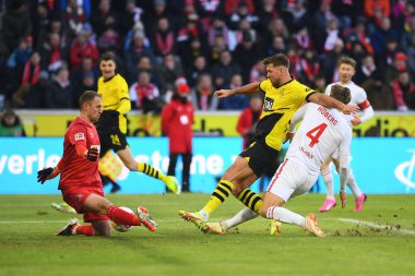 COLOGNE, GERMANY - 20 HAZİRAN, 2024: Marvin Schwaebe, Niclas Fuellkrug, Timo Huebers, Bundesliga 1.FC Koeln-Borussia Dortmund maçı Rhein Energie Stadion 'da