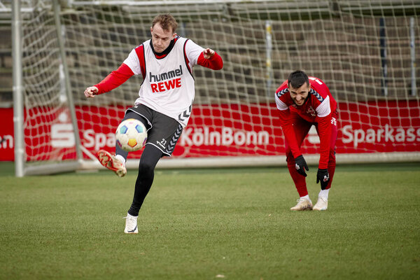 COLOGNE, GERMANY - 24 JANUARY, 2024: Jacob Steen Christensen, Sargis Adamyan, Practice 1. FC Koeln at Geissbockheim