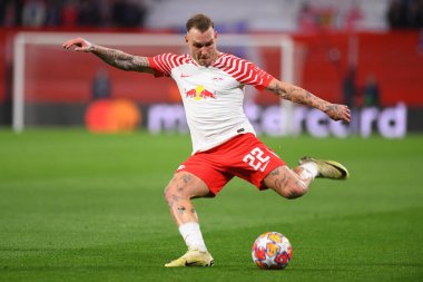 Leipzig, GERMANY - 13.02.24: David Raum, Red Bull Arena 'da UEFA Şampiyonlar Ligi RB Leipzig - Real Madrid maçı