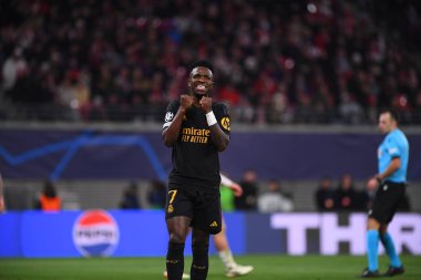 Leipzig, GERMANY - 13.02.24: Vinicius Junior, UEFA Şampiyonlar Ligi RB Leipzig - Red Bull Arena 'da Real Madrid maçı