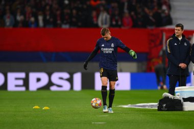 Leipzig, GERMANY - 13.02.24: Toni Kroos, Red Bull Arena 'da UEFA Şampiyonlar Ligi RB Leipzig - Real Madrid maçı