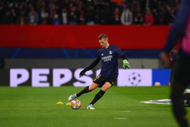 Leipzig, GERMANY - 13.02.24: Toni Kroos, Red Bull Arena 'da UEFA Şampiyonlar Ligi RB Leipzig - Real Madrid maçı