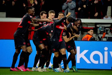 LEVERKUSEN, GERMANY - 23 Şubat 2024: Jeremie Frimpong, Granit Xhaka, Florian Wirtz, Amine Adli, The Bundesliga match FC Bayer 04 Leverkusen - 1. Bayarena 'da FSV Mainz 05