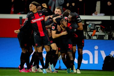 LEVERKUSEN, GERMANY - 23 Şubat 2024: Jeremie Frimpong, Granit Xhaka, Florian Wirtz, Amine Adli, The Bundesliga match FC Bayer 04 Leverkusen - 1. Bayarena 'da FSV Mainz 05