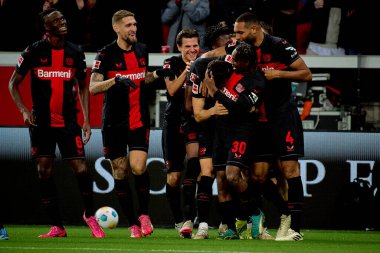 LEVERKUSEN, GERMANY - 23 Şubat 2024: Jeremie Frimpong, Granit Xhaka, Florian Wirtz, Amine Adli, The Bundesliga match FC Bayer 04 Leverkusen - 1. Bayarena 'da FSV Mainz 05