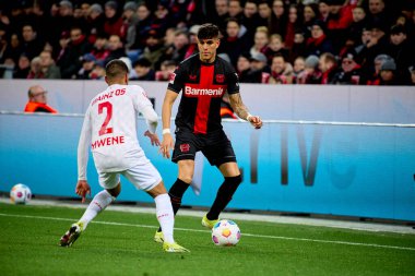 LEVERKUSEN, GERMANY - 23 Şubat 2024: Piero Hincapie, Bundesliga maçı FC Bayer 04 Leverkusen 1 'e karşı. Bayarena 'da FSV Mainz 05