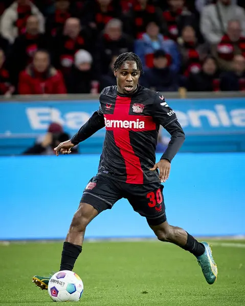 stock image LEVERKUSEN, GERMANY - 23 FEBRUARY, 2024: Jeremie Frimpong, The Bundesliga match FC Bayer 04 Leverkusen vs 1. FSV Mainz 05 at BayArena