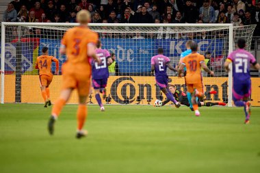 FRANKFURT, GERMANY - 26 Mart 2024: Dost futbol maçı Almanya - Hollanda Deutsche Bank Park 'ta