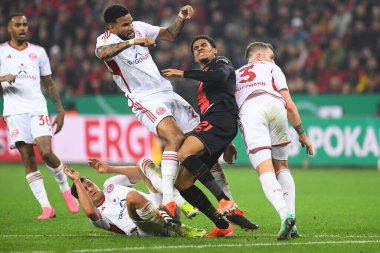 LEVERKUSEN, ALMANY - 3 NİSAN, 2024: Amine Adli, Almanya Kupası. DFB Pokal maçı FC Bayer 04 Leverkusen, Bayarena 'da Fortuna Duesseldorf' a karşı