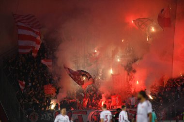 LEVERKUSEN, Almanya - 3 NİSAN, 2024: Almanya Kupası. DFB Pokal maçı FC Bayer 04 Leverkusen, Bayarena 'da Fortuna Duesseldorf' a karşı