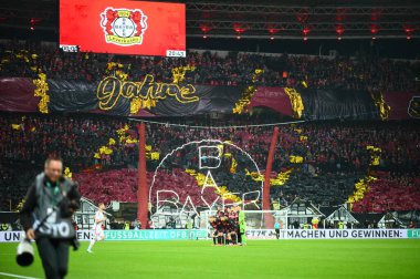 LEVERKUSEN, Almanya - 3 NİSAN, 2024: Almanya Kupası. DFB Pokal maçı FC Bayer 04 Leverkusen, Bayarena 'da Fortuna Duesseldorf' a karşı