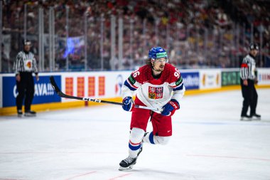 PRAG, CZECH REPUBLIC - 11 Mayıs 2024: IIHF 2024 Dünya Buz Hokeyi Şampiyonası Norveç 'e karşı O2 Arena' da