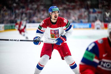 PRAG, CZECH REPUBLIC - 11 Mayıs 2024: IIHF 2024 Dünya Buz Hokeyi Şampiyonası Norveç 'e karşı O2 Arena' da