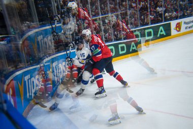 PRAG, CZECH REPUBLIC - 13 Mayıs 2024: IIHF 2024 Dünya Buz Hokeyi Şampiyonası Norveç 'e karşı O2 Arena' da