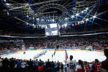 PRAG, CZECH REPUBLIC - 13 Mayıs 2024: IIHF 2024 Dünya Buz Hokeyi Şampiyonası Norveç 'e karşı O2 Arena' da