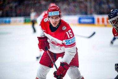 PRAG, CZECH Cumhuriyet - 20 Mayıs 2024: IIHF 2024 Buz Hokeyi Dünya Şampiyonası Finlandiya - O2 Arena 'da Danimarka