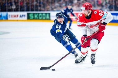 PRAG, CZECH Cumhuriyet - 20 Mayıs 2024: IIHF 2024 Buz Hokeyi Dünya Şampiyonası Finlandiya - O2 Arena 'da Danimarka