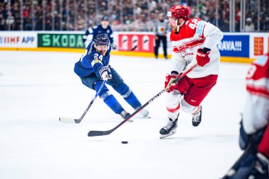 PRAG, CZECH Cumhuriyet - 20 Mayıs 2024: IIHF 2024 Buz Hokeyi Dünya Şampiyonası Finlandiya - O2 Arena 'da Danimarka