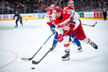 PRAG, CZECH Cumhuriyet - 20 Mayıs 2024: IIHF 2024 Buz Hokeyi Dünya Şampiyonası Finlandiya - O2 Arena 'da Danimarka