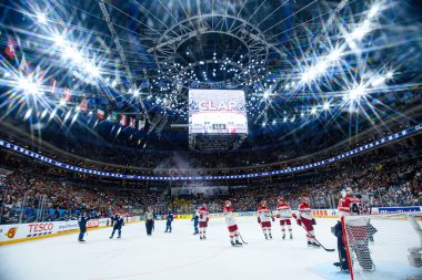 PRAG, CZECH Cumhuriyet - 20 Mayıs 2024: IIHF 2024 Buz Hokeyi Dünya Şampiyonası Finlandiya - O2 Arena 'da Danimarka