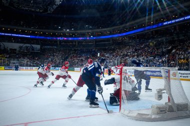 PRAG, CZECH Cumhuriyet - 20 Mayıs 2024: IIHF 2024 Buz Hokeyi Dünya Şampiyonası Finlandiya - O2 Arena 'da Danimarka