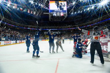PRAG, CZECH Cumhuriyet - 20 Mayıs 2024: IIHF 2024 Buz Hokeyi Dünya Şampiyonası Finlandiya - O2 Arena 'da Danimarka