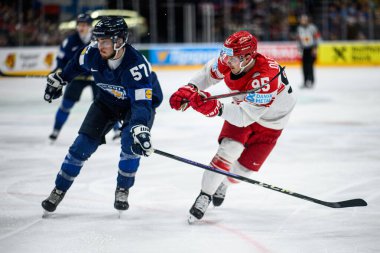 PRAG, CZECH Cumhuriyet - 20 Mayıs 2024: IIHF 2024 Buz Hokeyi Dünya Şampiyonası Finlandiya - O2 Arena 'da Danimarka