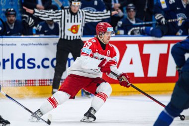 PRAG, CZECH Cumhuriyet - 20 Mayıs 2024: IIHF 2024 Buz Hokeyi Dünya Şampiyonası Finlandiya - O2 Arena 'da Danimarka