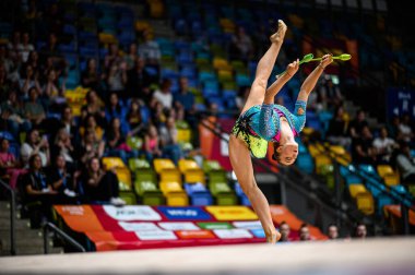 Frankfurt, Almanya - 06.06.24: Ölüm Finalleri 2024. SE Arena 'da ritmik jimnastik